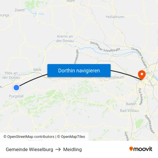 Gemeinde Wieselburg to Meidling map