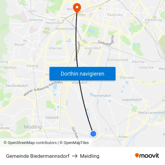 Gemeinde Biedermannsdorf to Meidling map