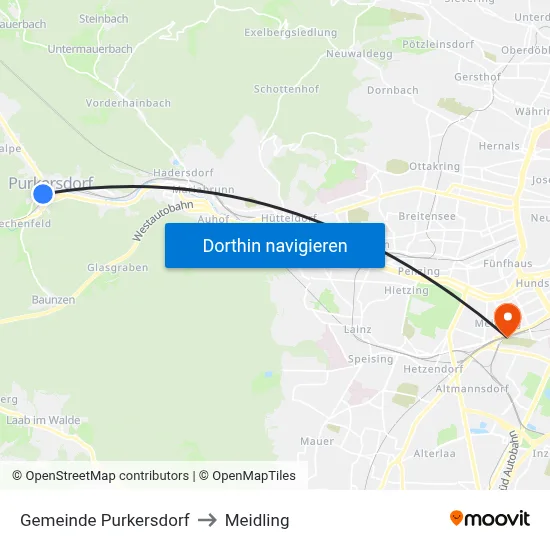 Gemeinde Purkersdorf to Meidling map