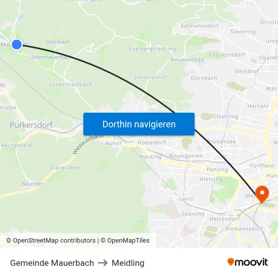 Gemeinde Mauerbach to Meidling map