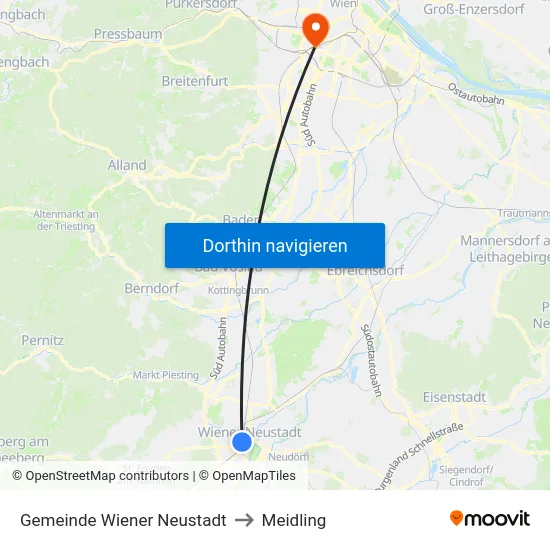 Gemeinde Wiener Neustadt to Meidling map