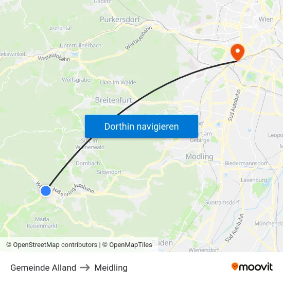Gemeinde Alland to Meidling map