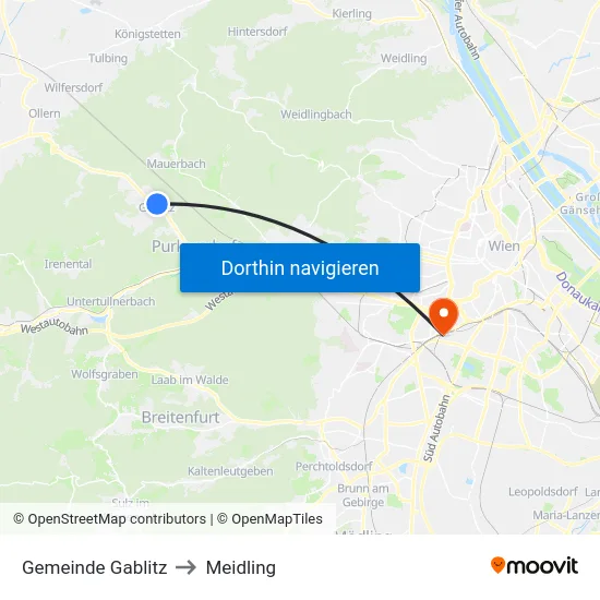 Gemeinde Gablitz to Meidling map