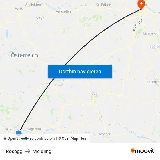 Rosegg to Meidling map