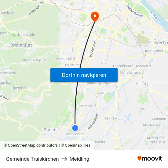 Gemeinde Traiskirchen to Meidling map