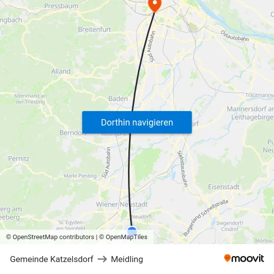 Gemeinde Katzelsdorf to Meidling map