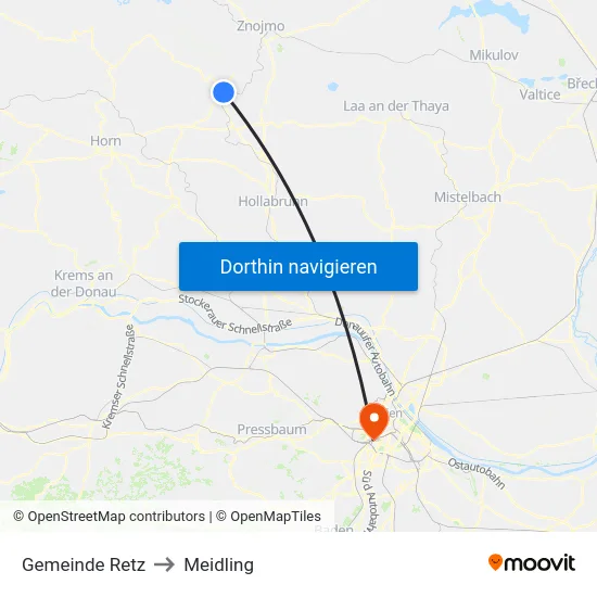 Gemeinde Retz to Meidling map