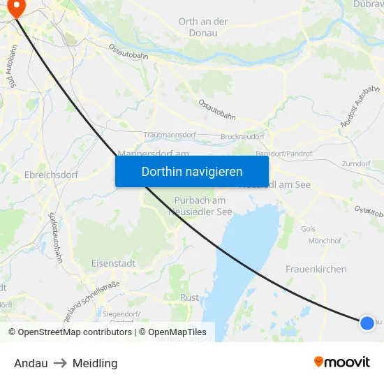 Andau to Meidling map