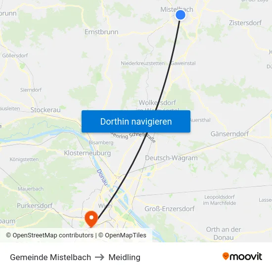 Gemeinde Mistelbach to Meidling map