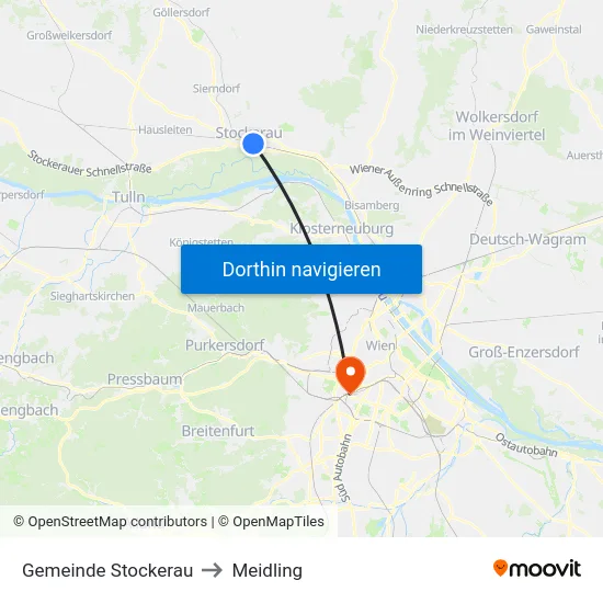 Gemeinde Stockerau to Meidling map