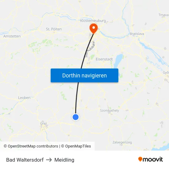Bad Waltersdorf to Meidling map