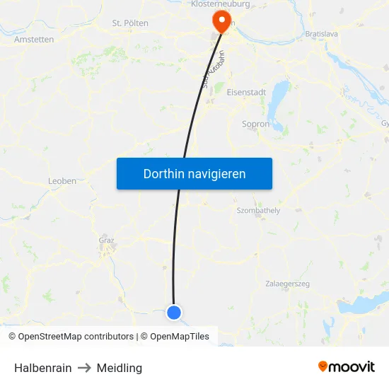 Halbenrain to Meidling map