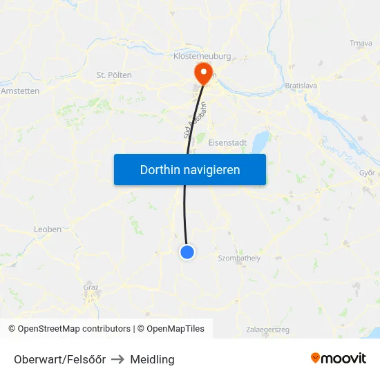 Oberwart/Felsőőr to Meidling map