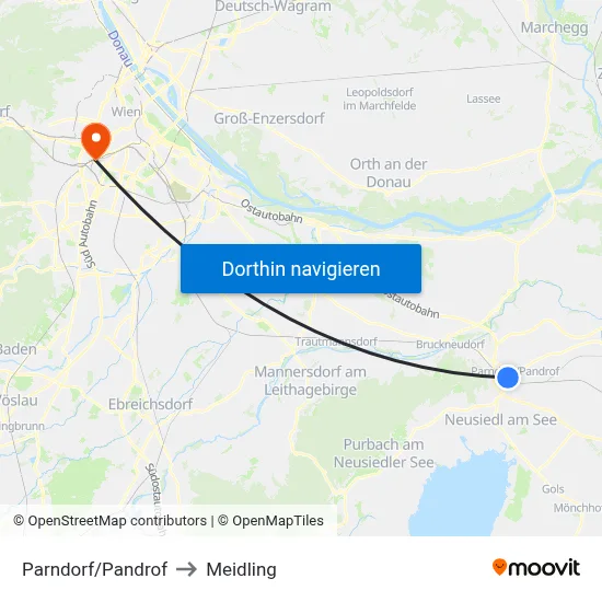 Parndorf/Pandrof to Meidling map