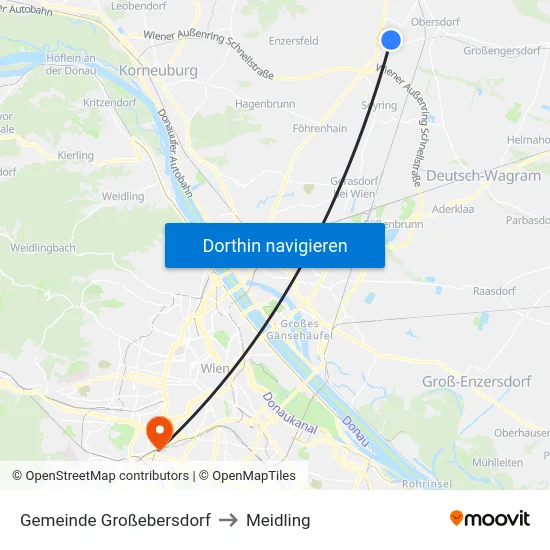Gemeinde Großebersdorf to Meidling map