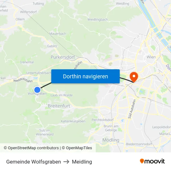 Gemeinde Wolfsgraben to Meidling map