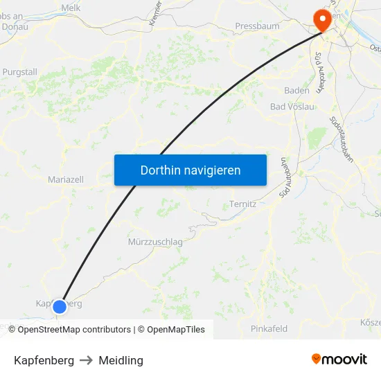 Kapfenberg to Meidling map