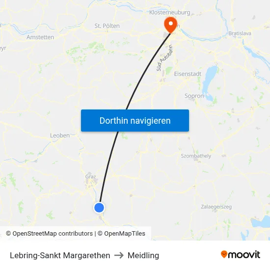 Lebring-Sankt Margarethen to Meidling map