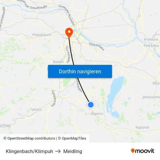 Klingenbach/Klimpuh to Meidling map