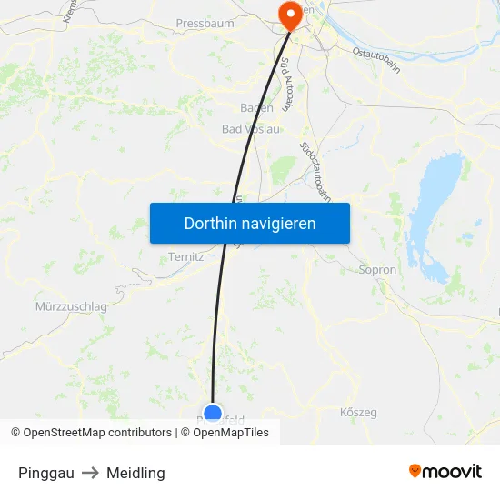 Pinggau to Meidling map
