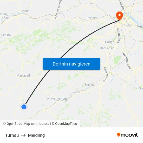 Turnau to Meidling map
