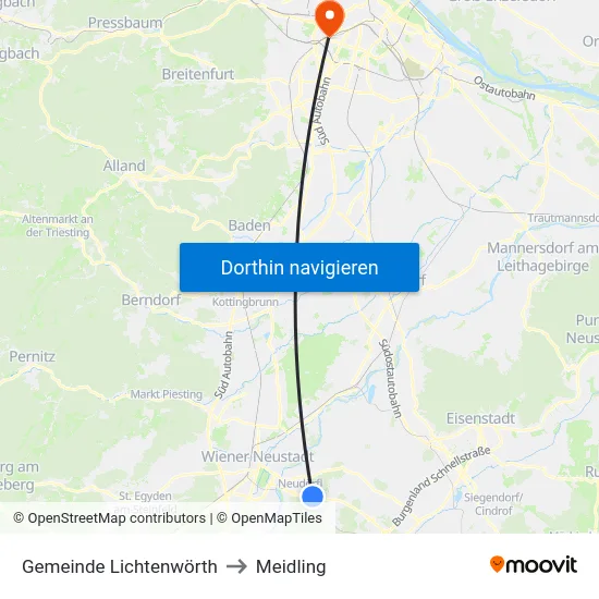 Gemeinde Lichtenwörth to Meidling map