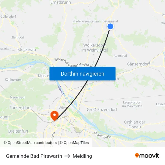 Gemeinde Bad Pirawarth to Meidling map