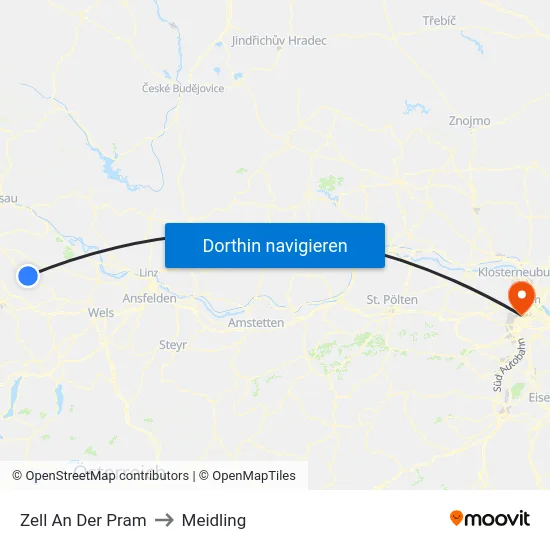 Zell An Der Pram to Meidling map