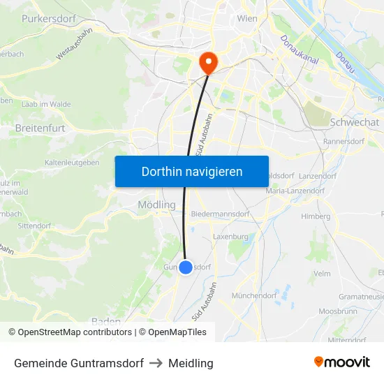 Gemeinde Guntramsdorf to Meidling map