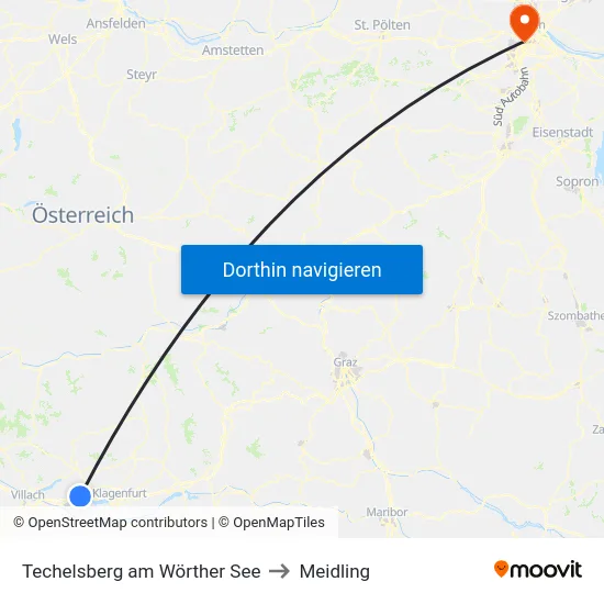 Techelsberg am Wörther See to Meidling map