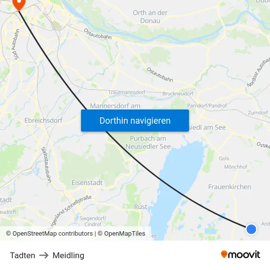 Tadten to Meidling map