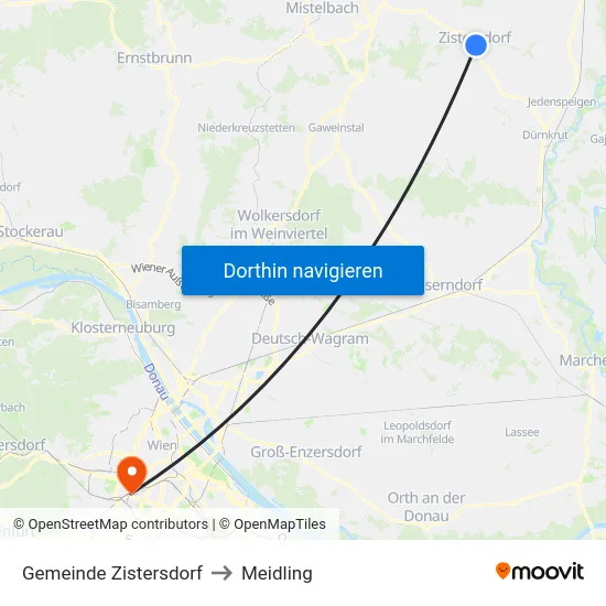 Gemeinde Zistersdorf to Meidling map