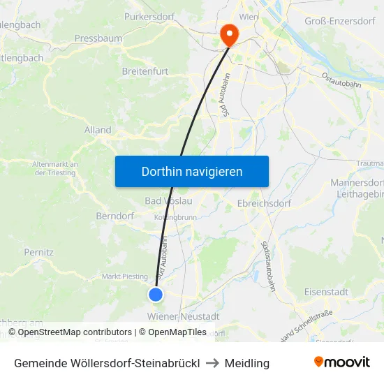 Gemeinde Wöllersdorf-Steinabrückl to Meidling map