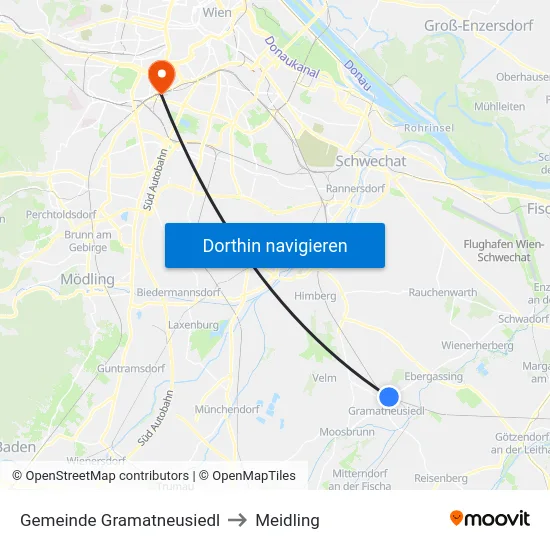Gemeinde Gramatneusiedl to Meidling map