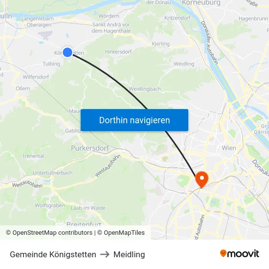 Gemeinde Königstetten to Meidling map