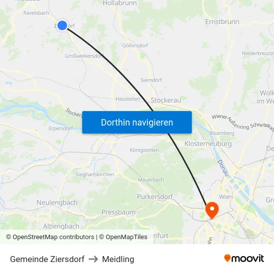 Gemeinde Ziersdorf to Meidling map