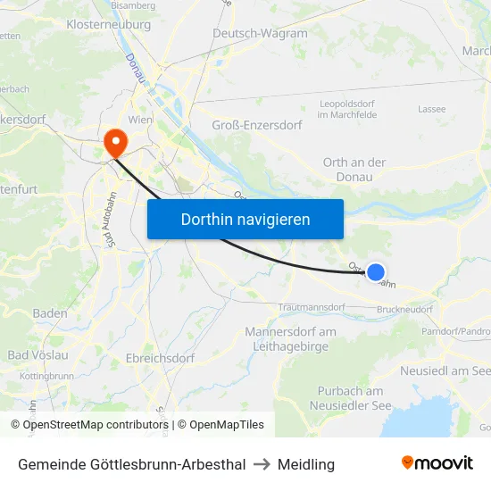 Gemeinde Göttlesbrunn-Arbesthal to Meidling map
