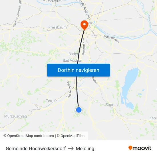 Gemeinde Hochwolkersdorf to Meidling map