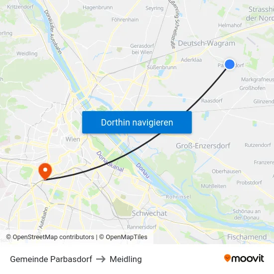 Gemeinde Parbasdorf to Meidling map