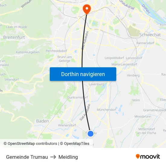Gemeinde Trumau to Meidling map