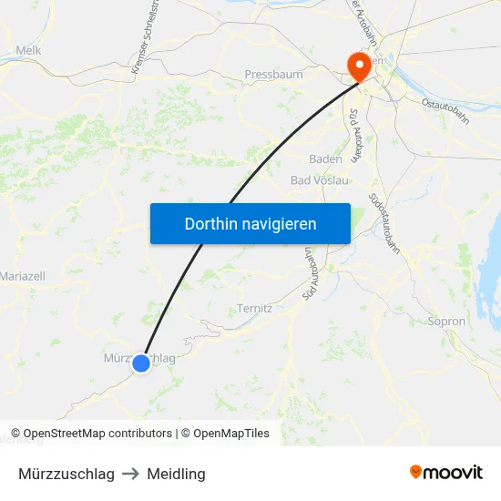 Mürzzuschlag to Meidling map