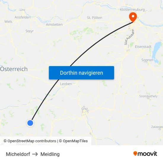Micheldorf to Meidling map