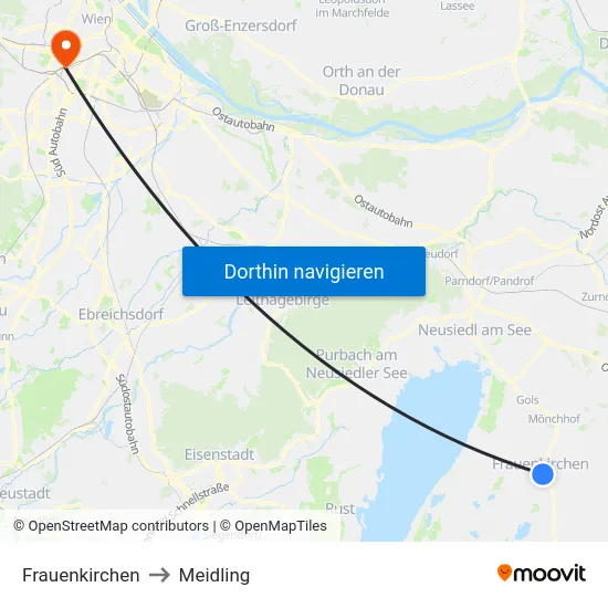 Frauenkirchen to Meidling map