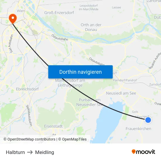 Halbturn to Meidling map