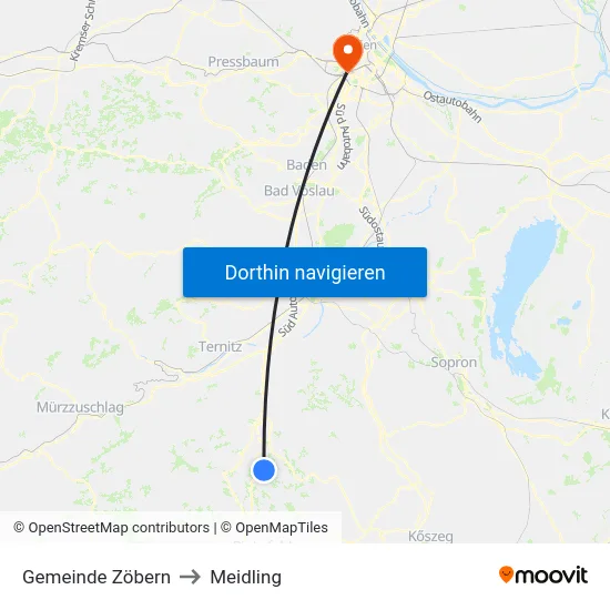 Gemeinde Zöbern to Meidling map