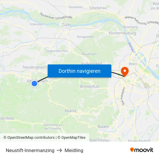 Neustift-Innermanzing to Meidling map
