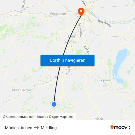 Mönichkirchen to Meidling map