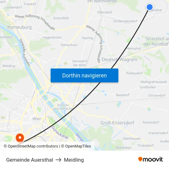 Gemeinde Auersthal to Meidling map