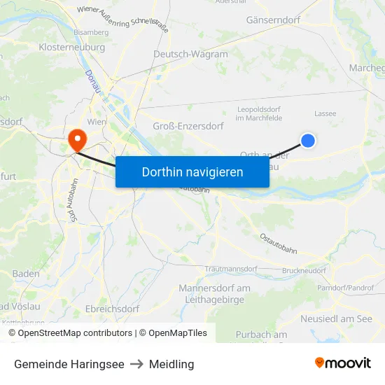 Gemeinde Haringsee to Meidling map