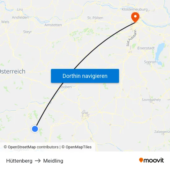 Hüttenberg to Meidling map